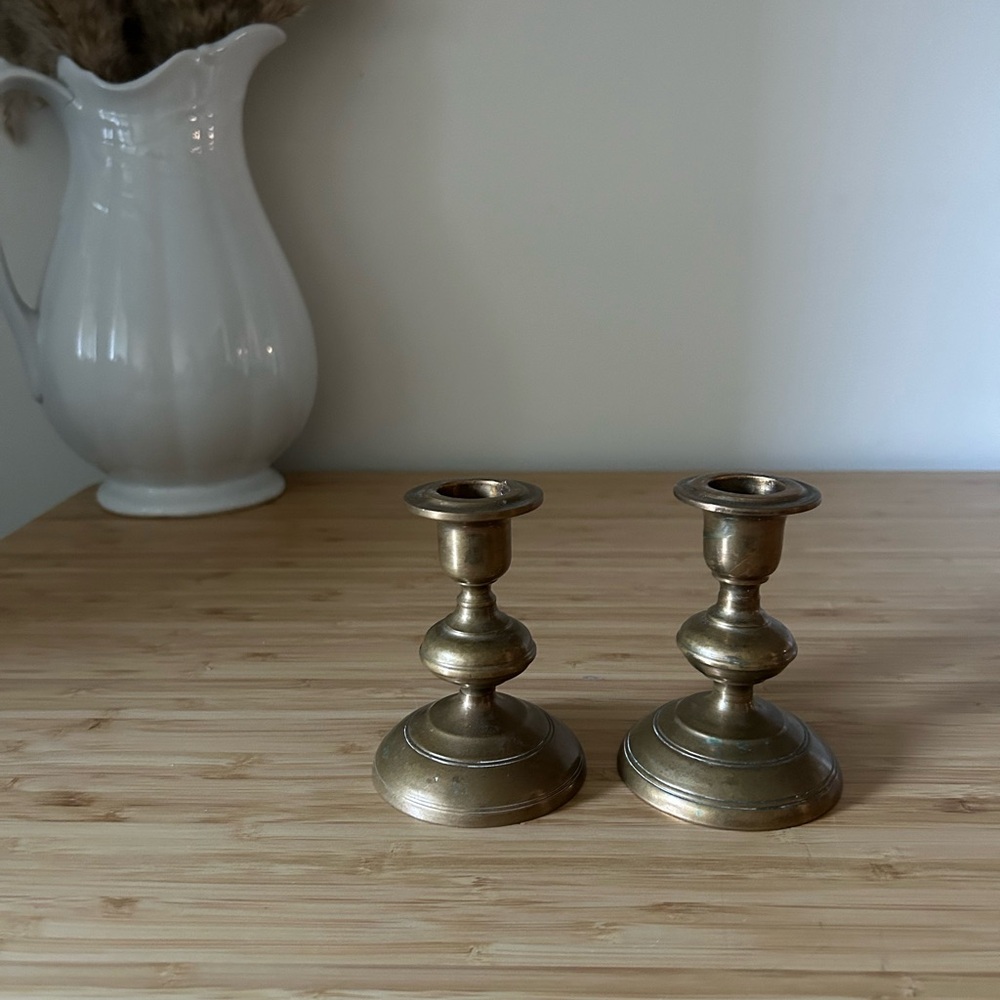 Vintage Solid Brass Candle Holders, Set of 2